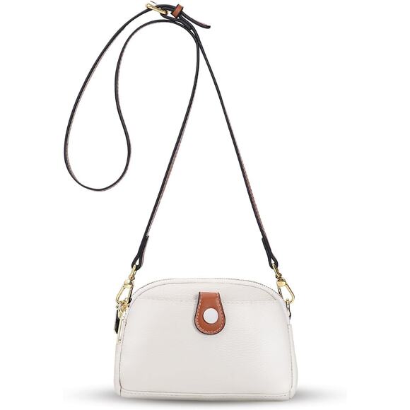 NEW White Mini Crossbody Bag w/ Brown Accent Leather Small Purse Satchel - Picture 1 of 5